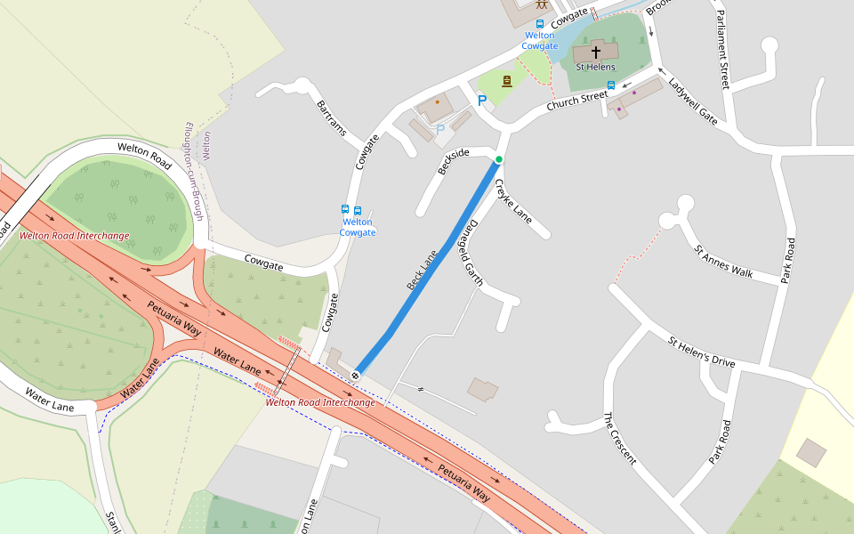 Beck Lane walking route map in Welton