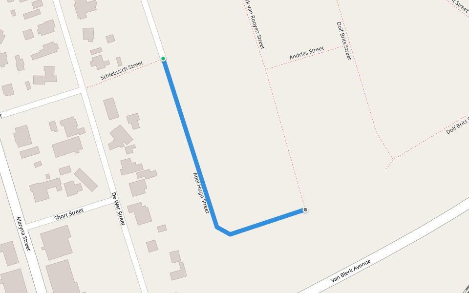 Abel Hugo Street walking route map in Hennenman