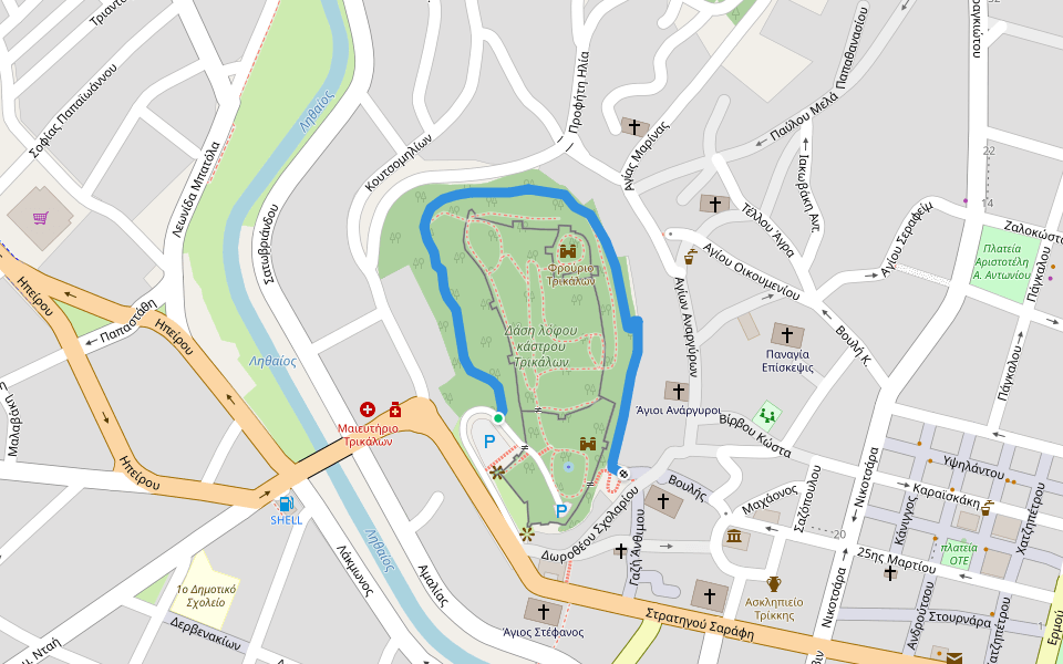 Περιπατητικός διάδρομος ανάδειξης της περί των τειχών του Κάστρου της πόλης περιοχής walking route map in Trikala