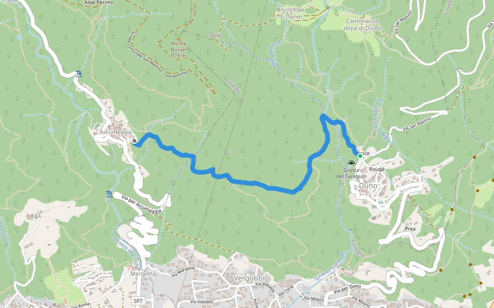 Sentiero degli innamorati walking route map in Duno