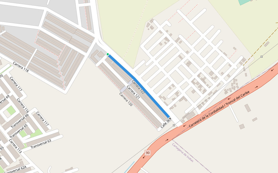 Carrera 122 walking route map in Cartagena de Indias