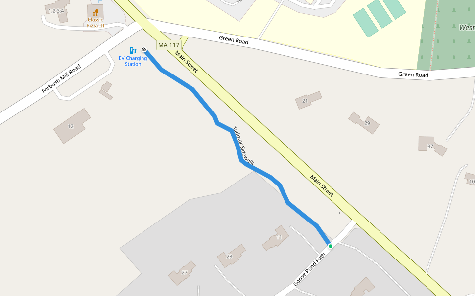 Tadmor Sidewalk walking route map in Bolton