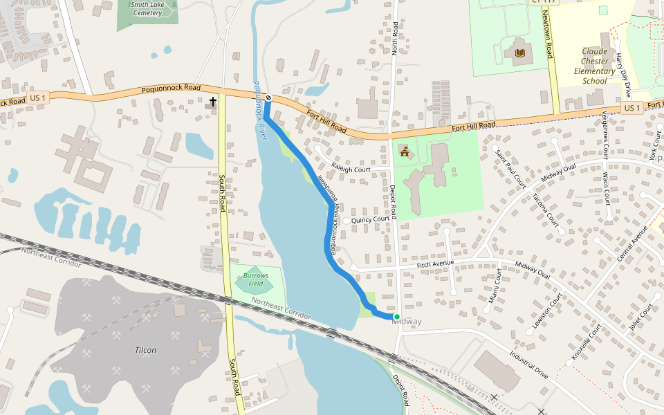 Poquonnock River Boardwalk walking route map in Groton