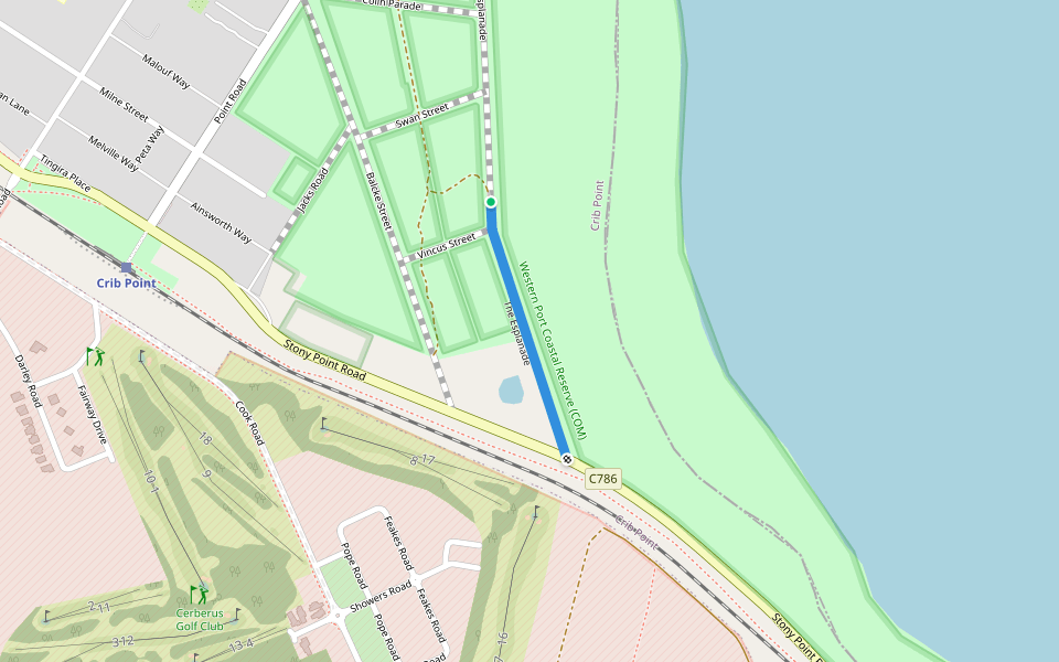The Esplanade walking route map in Crib Point