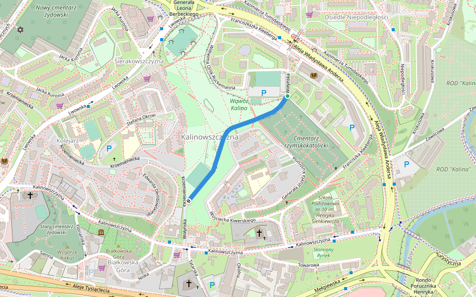 Wołyńska walking route map in Lublin