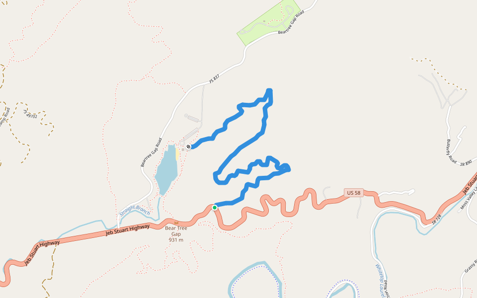 Straight Mountain Trail walking route map in Damascus