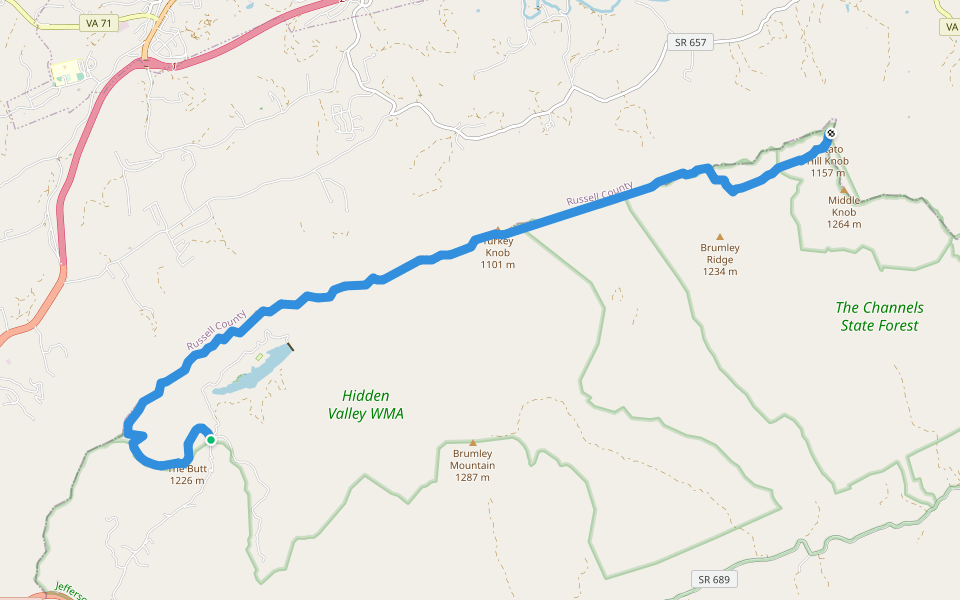 Brumley Mountain Trail walking route map in Abingdon