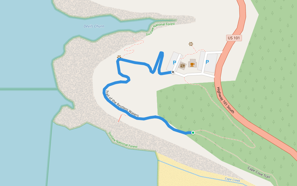 Trail of the Restless Waters walking route map in Yachats