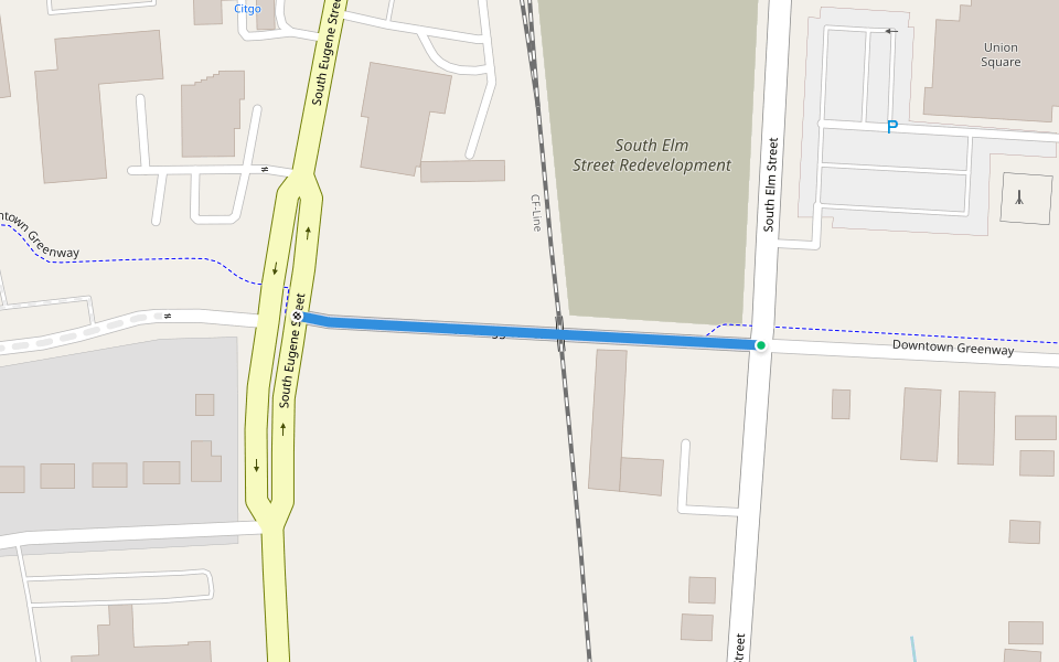 West Bragg Street walking route map in Greensboro