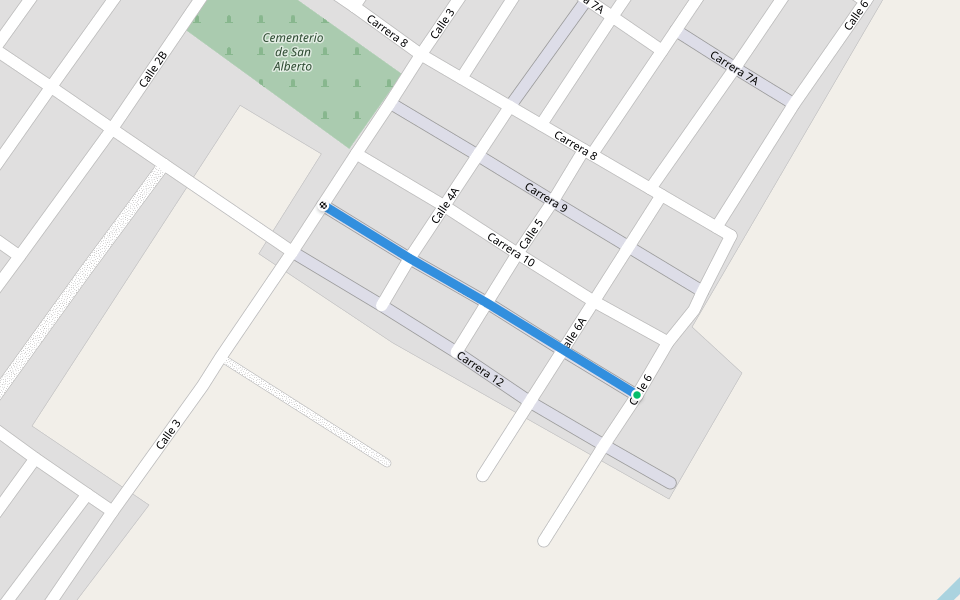 Carrera 11 walking route map in San Alberto