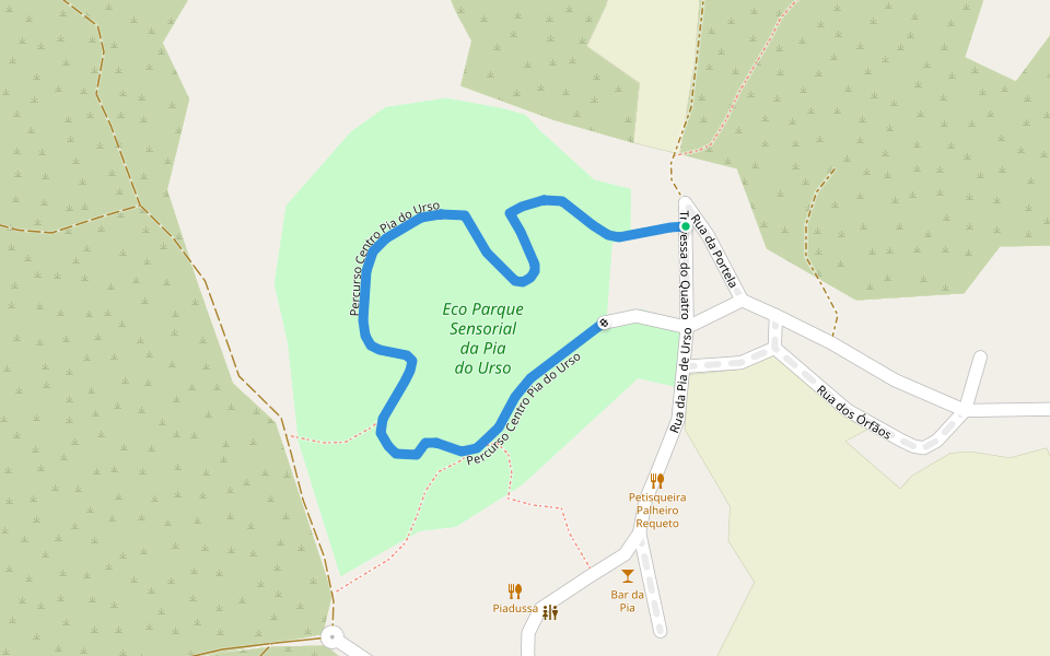 Percurso Centro Pia do Urso walking route map in Barreira de Água