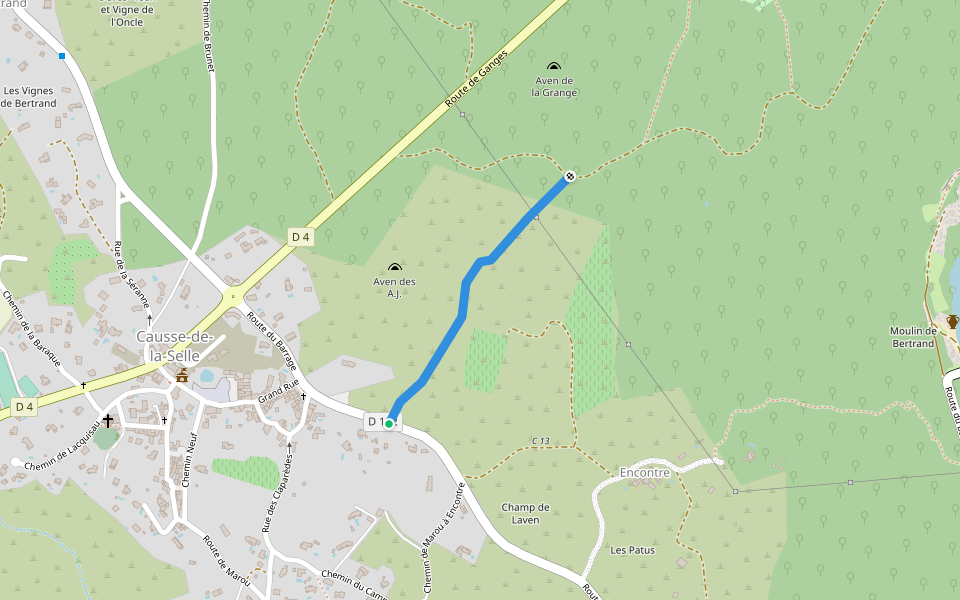 Ancien chemin de la Grange à Causse-de-la-Selle walking route map in Causse-de-la-Selle