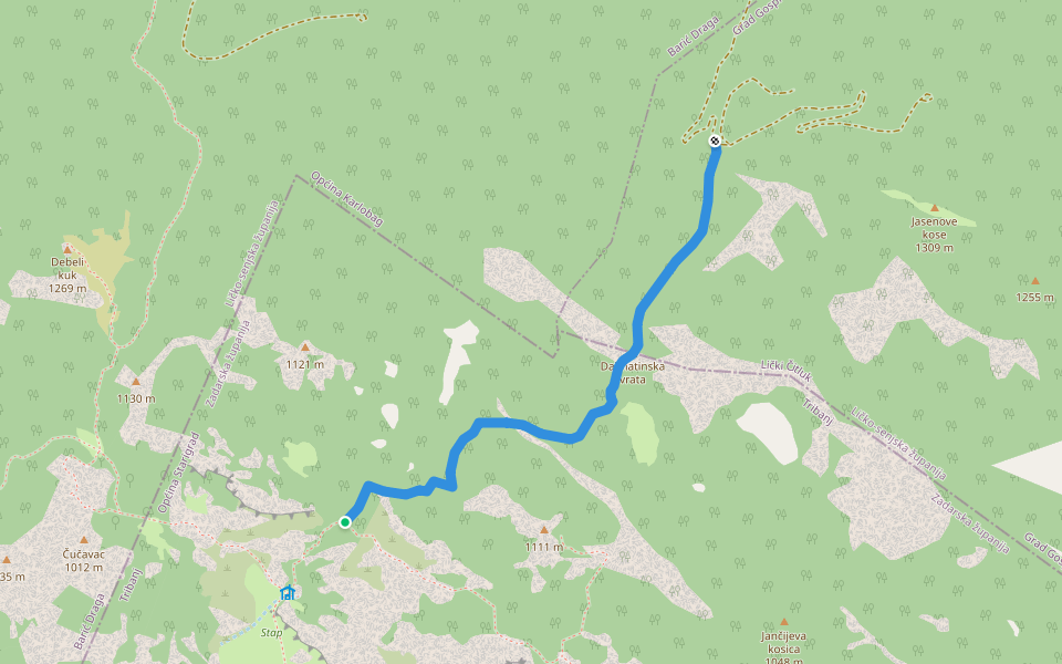 Dalmatinska vrata walking route map in Vrana