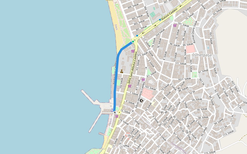 Kordon Boyu Caddesi walking route map in Dikili
