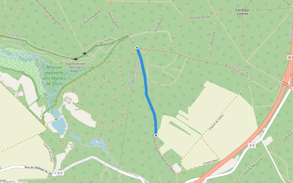 Chemin de Villiers Adam à L'ile-Adam walking route map in L'Isle-Adam