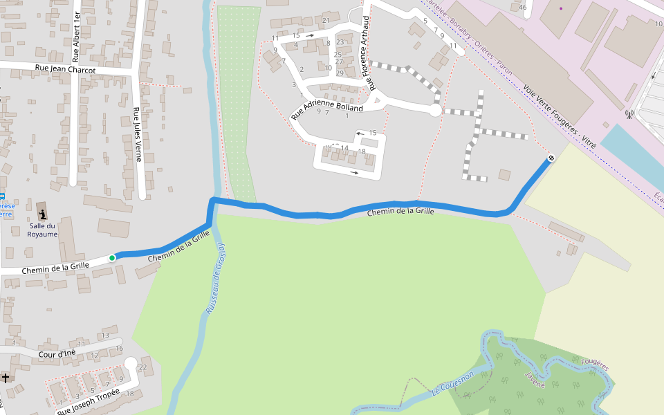 Chemin de la Grille walking route map in Fougères