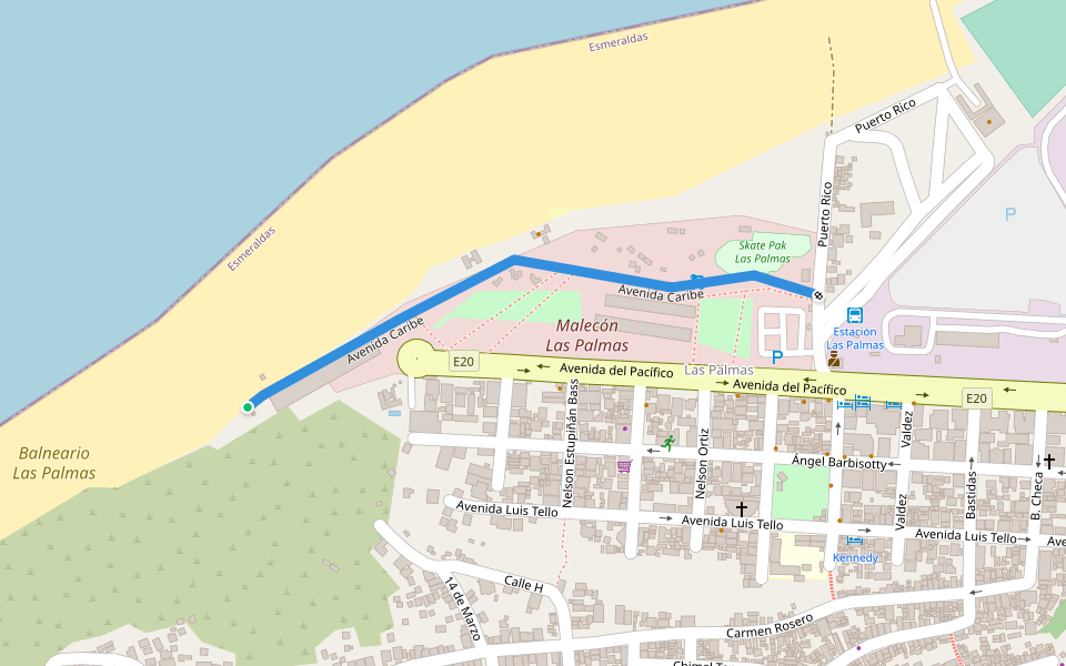 Avenida Caribe walking route map in San Miguel