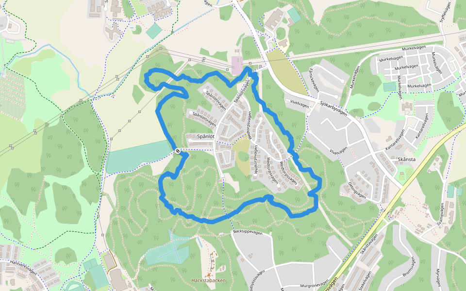 Hacksta MTB-Spår walking route map in Åkersberga