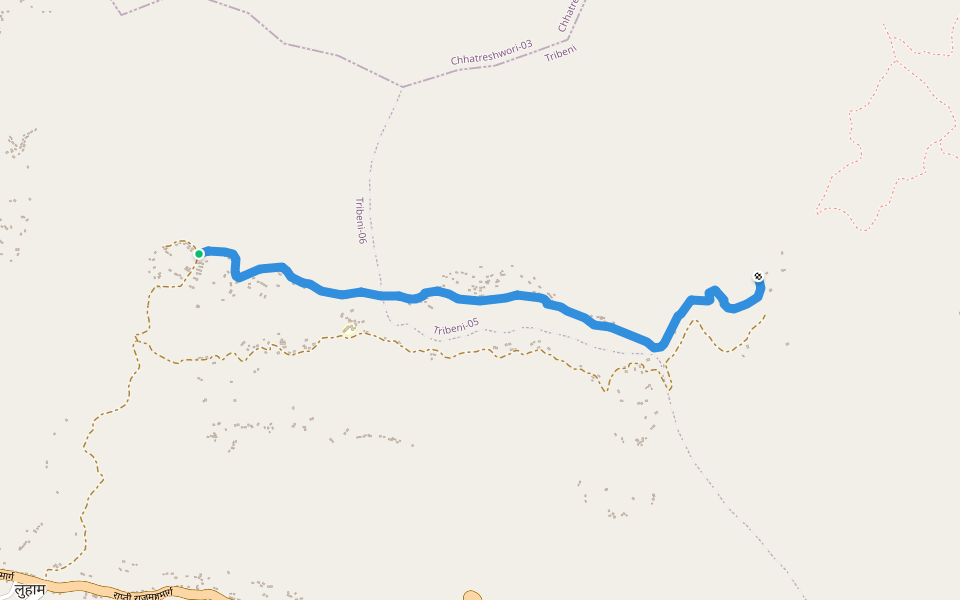 village road walking route map in Tribeni