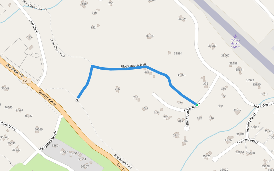 Pilot's Reach Trail walking route map in Sea Ranch