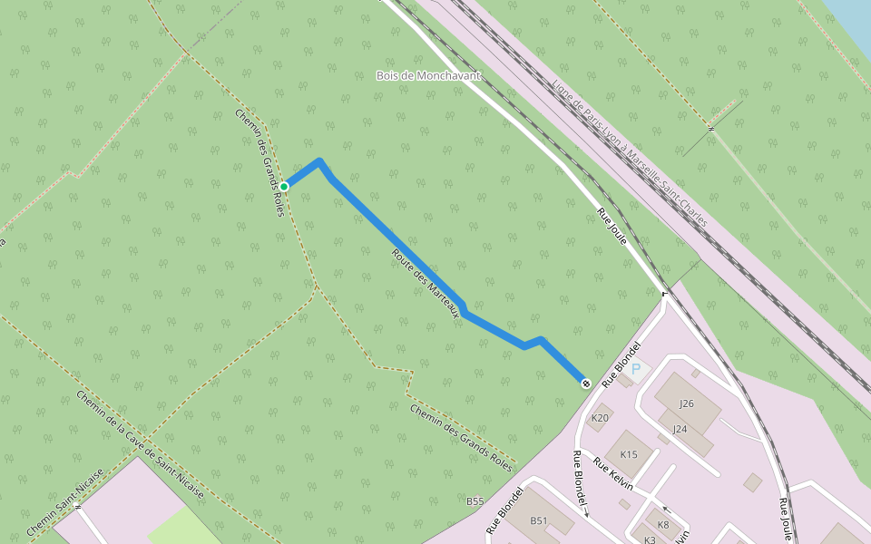 Route des Marteaux walking route map in Écuelles