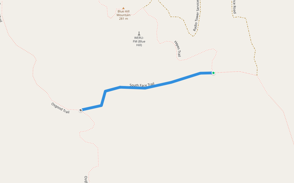 South Face Trail walking route map in Blue Hill