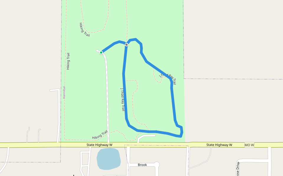 J Thad Ray Trail walking route map in Hannibal
