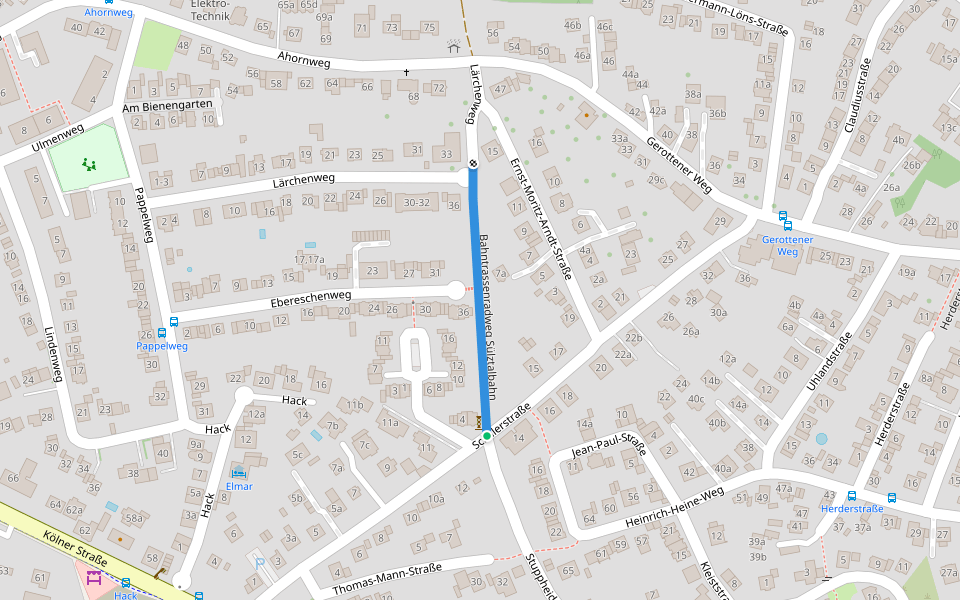 Bahntrassenradweg Sülztalbahn walking route map in Rösrath