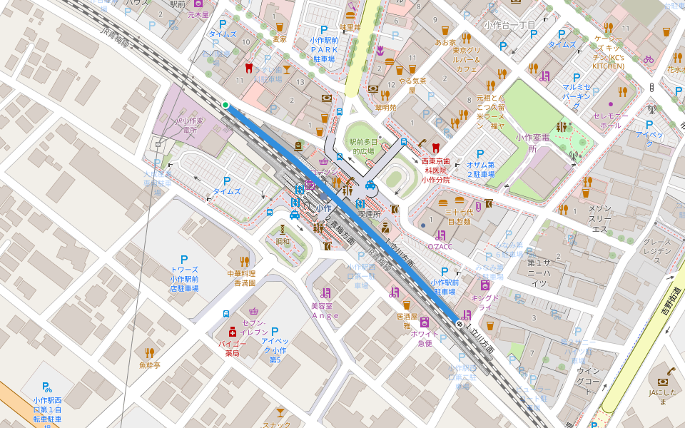 1.立川方面 walking route map in Hamura