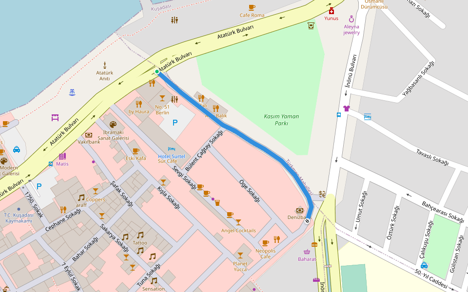 Kemal Arıkan Caddesi walking route map in Kuşadası