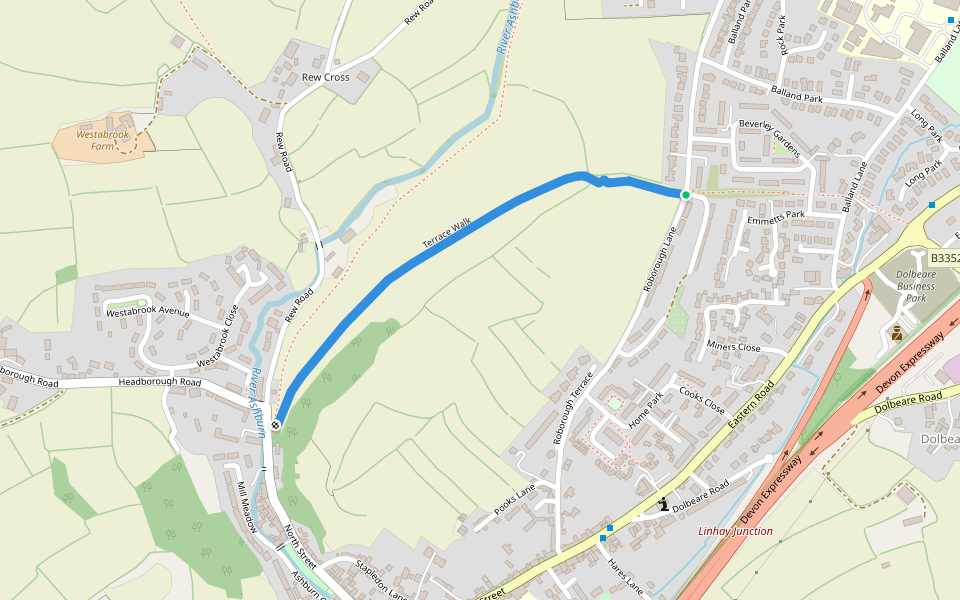 Terrace Walk walking route map in Ashburton