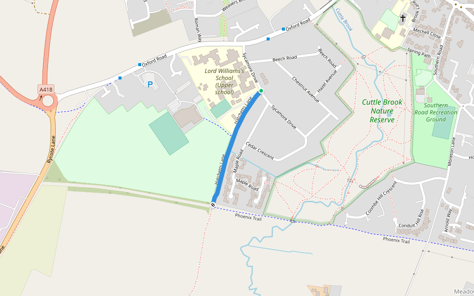 Hatchetts Lane walking route map in Thame