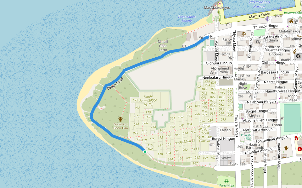 Beach Road walking route map in Vaikaradhoo