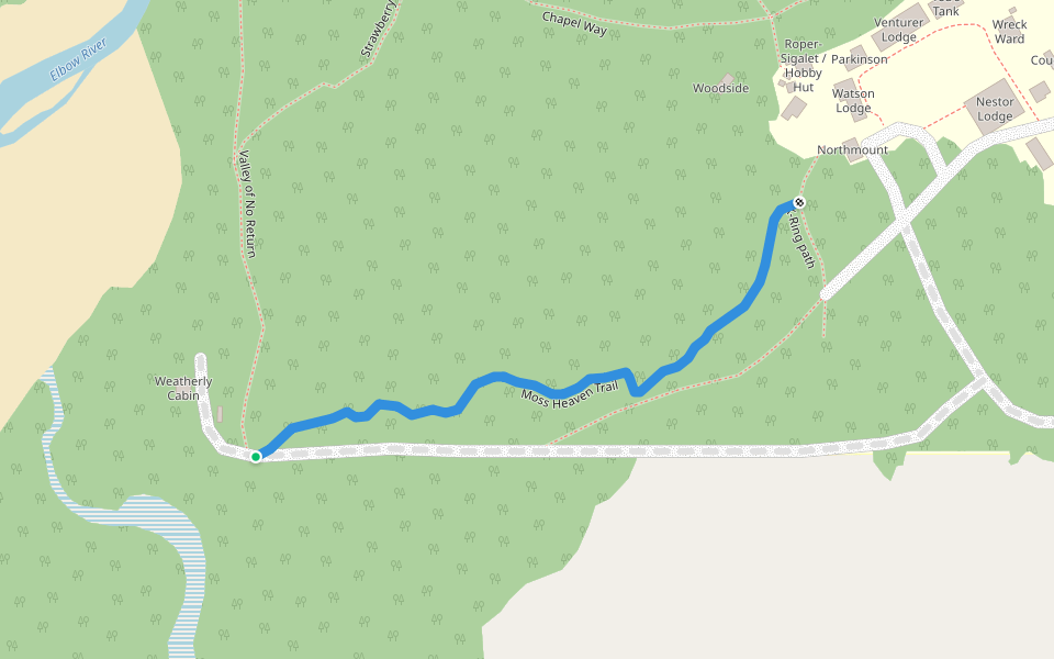 Moss Heaven Trail walking route map in Redwood Meadows
