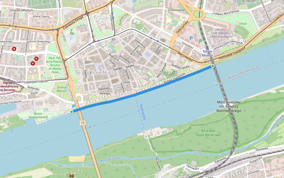 Bulwary walking route map in Toruń