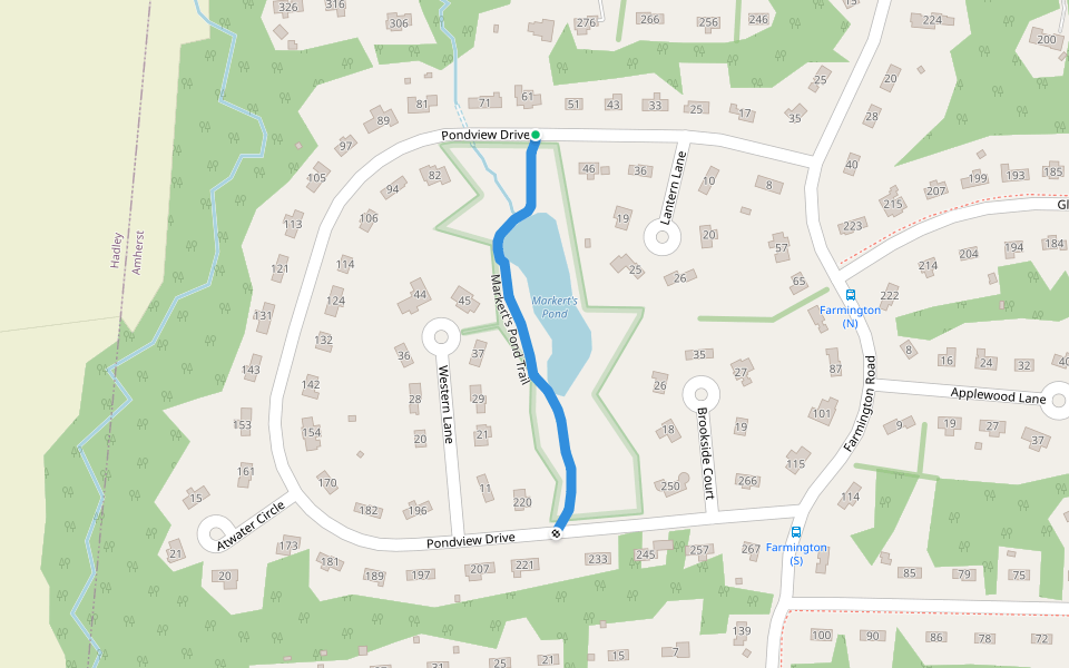 Markert's Pond Trail walking route map in Amherst