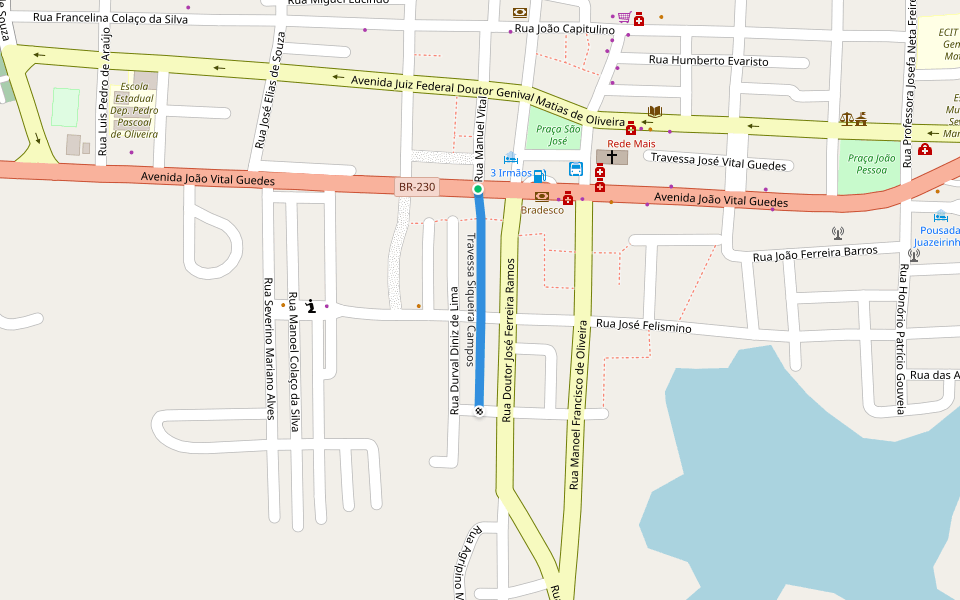 Travessa Siqueira Campos walking route map in Juazeirinho