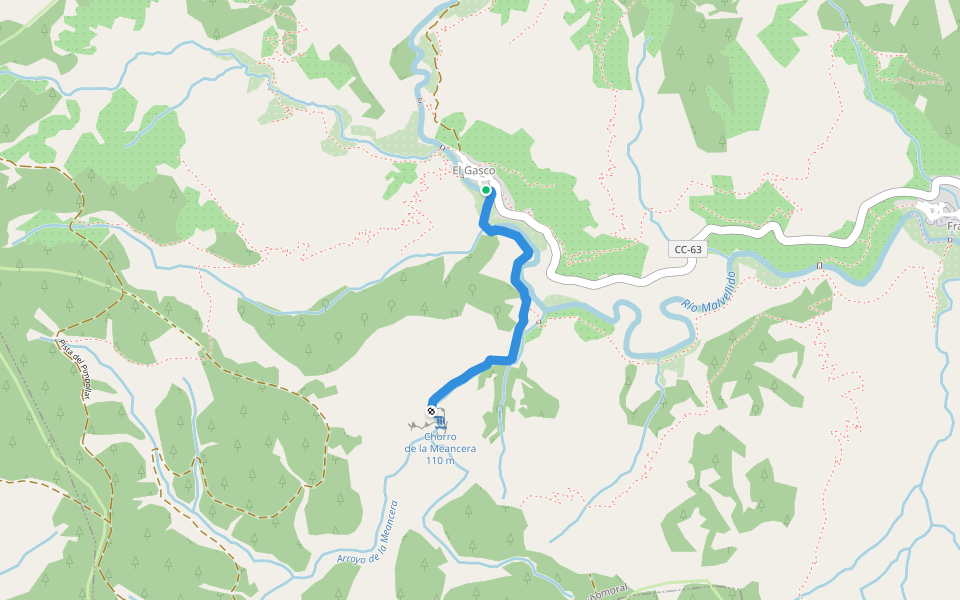 Camino al Chorro walking route map in El Gasco