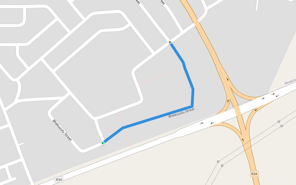 Bhekuzulu Street walking route map in Vryheid