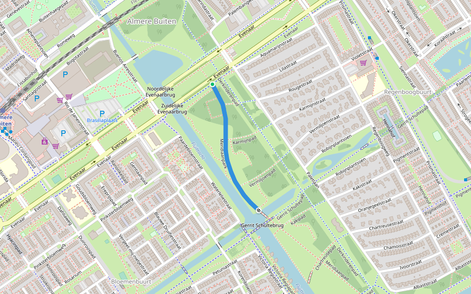 Meridiaanpark walking route map in Almere