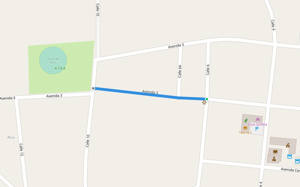 Avenida 3 walking route map in Liberia