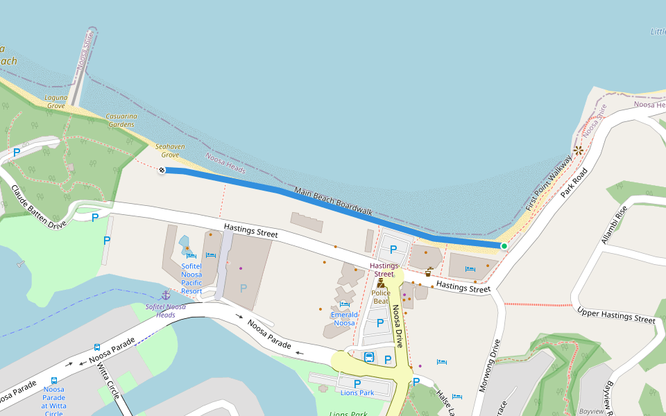 Main Beach Boardwalk walking route map in Noosa Heads