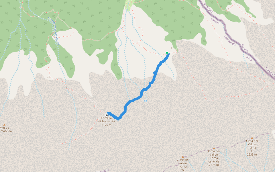 Spluga -> Forcella walking route map in Bondo