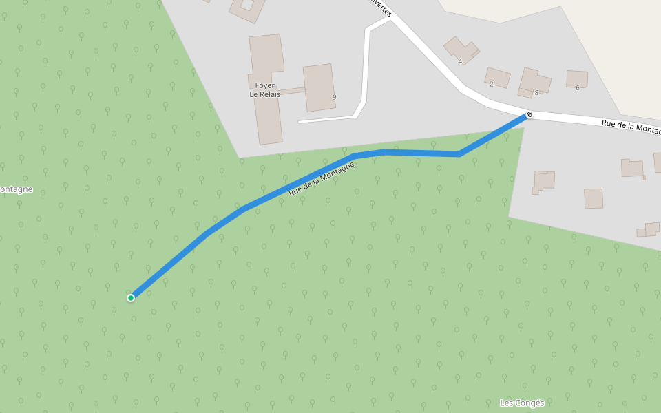 Rue de la Montagne walking route map in Pouillon