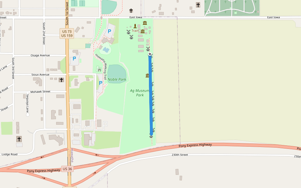 Windmill Lane walking route map in Hiawatha