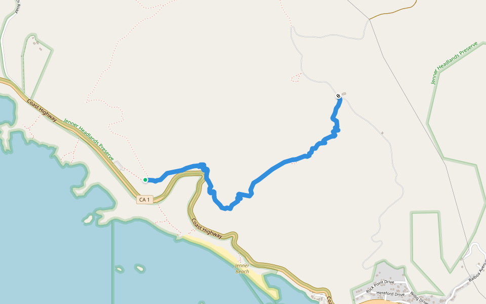 Raptor Ridge Trail walking route map in Jenner