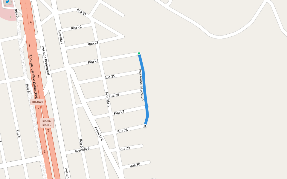 Rua Aníbal Machado walking route map in Luziânia