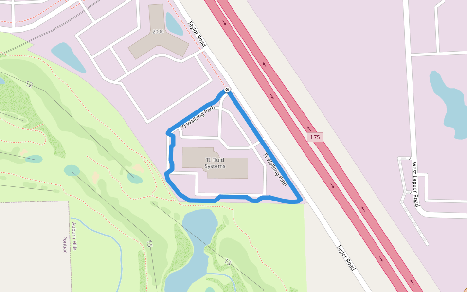 TI Walking Path walking route map in Auburn Hills