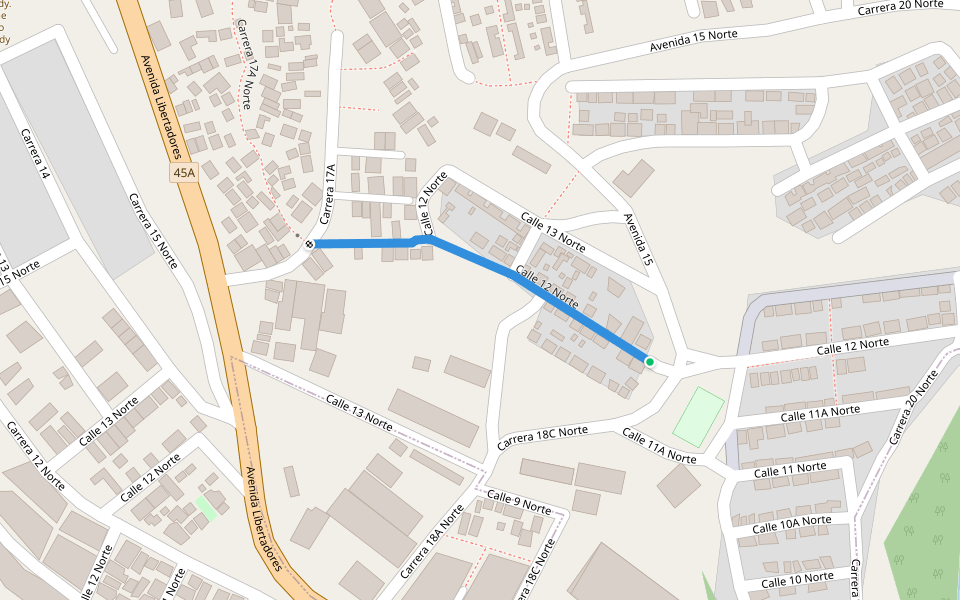 Calle 12 Norte walking route map in Bucaramanga