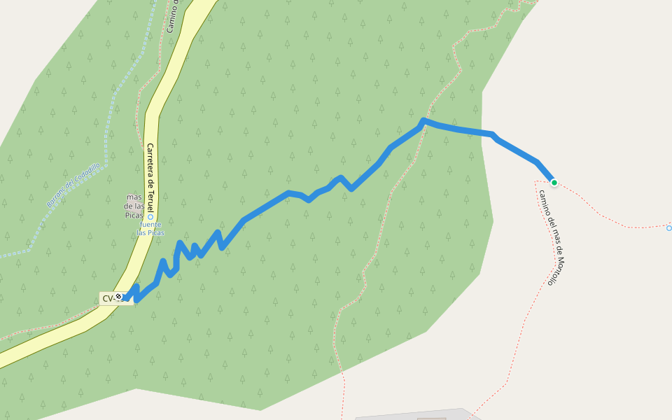 camino del mas de Roque Chiva walking route map in Castillo de Villamalefa
